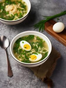 Куриный суп с зеленью и яйцом 